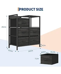 gaomon Lateral File Cabinet with 5 Fabric Drawers - 24.8" Filing Cabinet, Rustic Printer Stand, Cabinet
