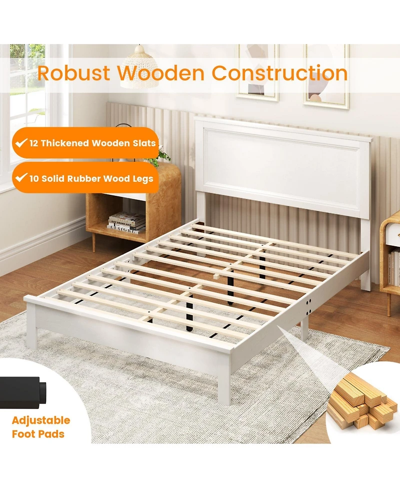 Slickblue Modern Platform Bed Frame with Tall Headboard, Strong Slat Support, Noise Free Design