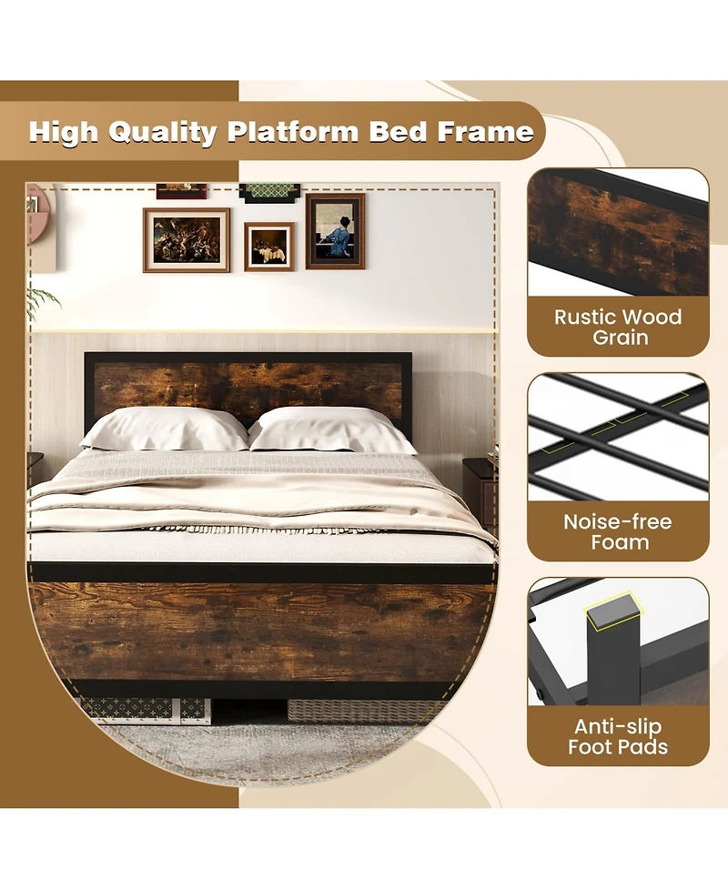 Slickblue Heavy Duty Metal Platform Bed Frame with Headboard Footboard for Bedroom