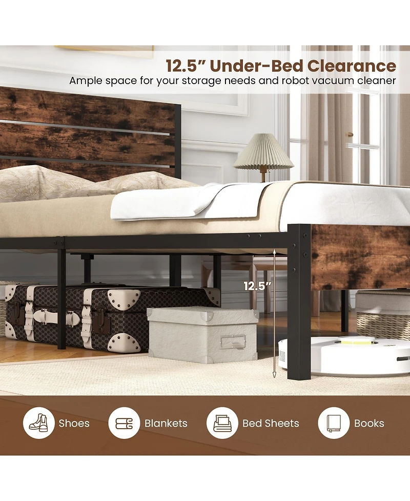 Slickblue Modern Bed Frame with Tall Headboard and Mute Bar Structure for Quiet Stability