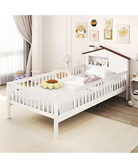 Slickblue Kids Montessori House Bed with Headboard and Storage Shelf