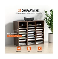 Sugift 24-Compartment Literature Organizer with Adjustable Shelves, Wood Mail Sorter for Office and Classroom