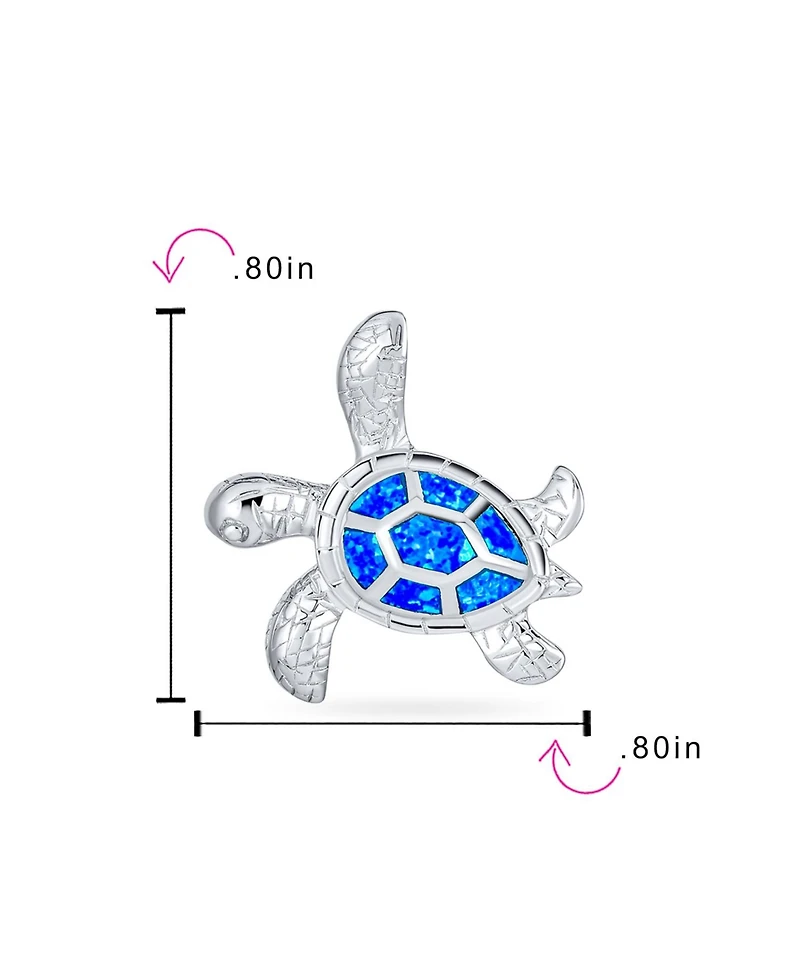 Bling Jewelry Nautical Created Opal Inlay Turtle Pendant Necklace .925 Sterling Silver