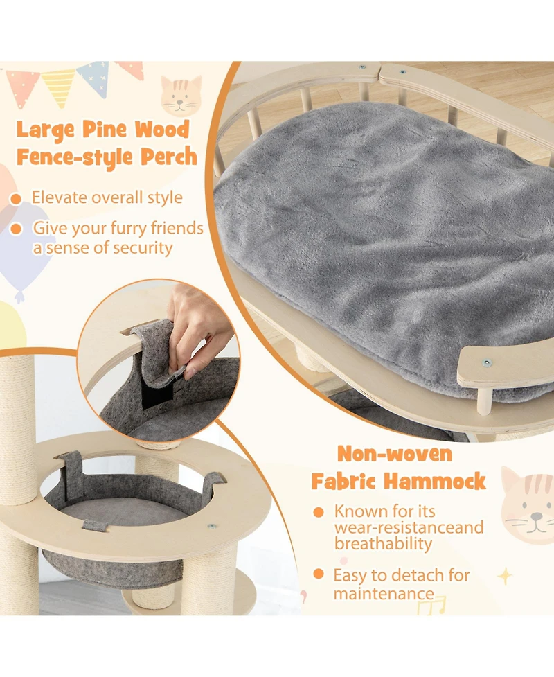 Cozito Cat Tree 5-Level Wooden with Padded Perch and Hammock
