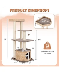 Cozito Cat Tree 4-Layer Tower with Sisal Posts Condo and Cushions