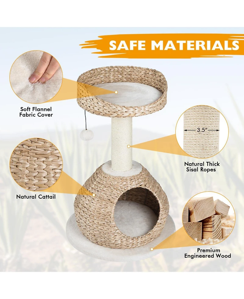 Cozito Cat Tree 28 inch Handmade Woven with Jump Platform