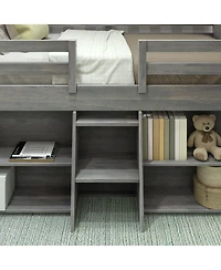 Max & Lily Solid Wood Modern Farmhouse Low Loft Bed, Bed Frame for Kids with 2 Bookcases