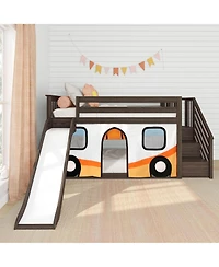 Max and Lily Low Bunk With Stairs, Easy Slide Orange Camper Van Curtain