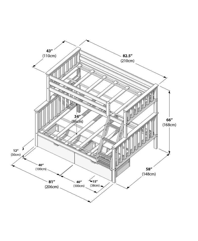 Max & Lily Solid Wood Bunk Bed with Storage Drawers and Ladder for Kids