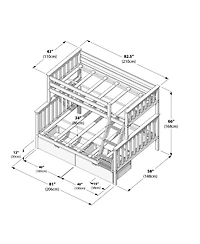 Max & Lily Solid Wood Bunk Bed with Storage Drawers and Ladder for Kids