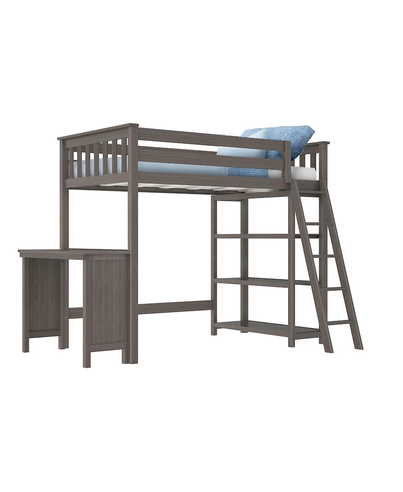 Max & Lily Loft Bed, Solid Wood High Bed with Bookcase and Desk for Kids