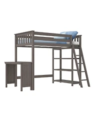 Max & Lily Loft Bed, Solid Wood High Bed with Bookcase and Desk for Kids