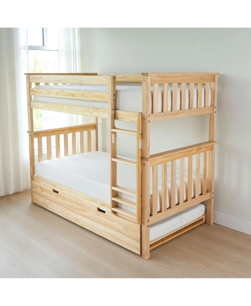 Max & Lily Solid Wood Bunk Bed with Storage Trundle for Kids