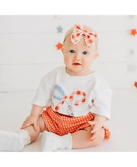 Sweet Wink Baby Girls Patchwork Bow Patch Short Sleeve Romper