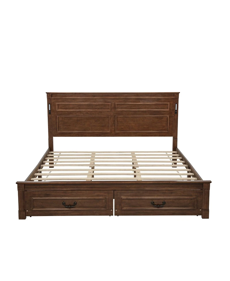 Sailvan Bed with 2 Storage Drawers, Led Lights, Usb Charging Station