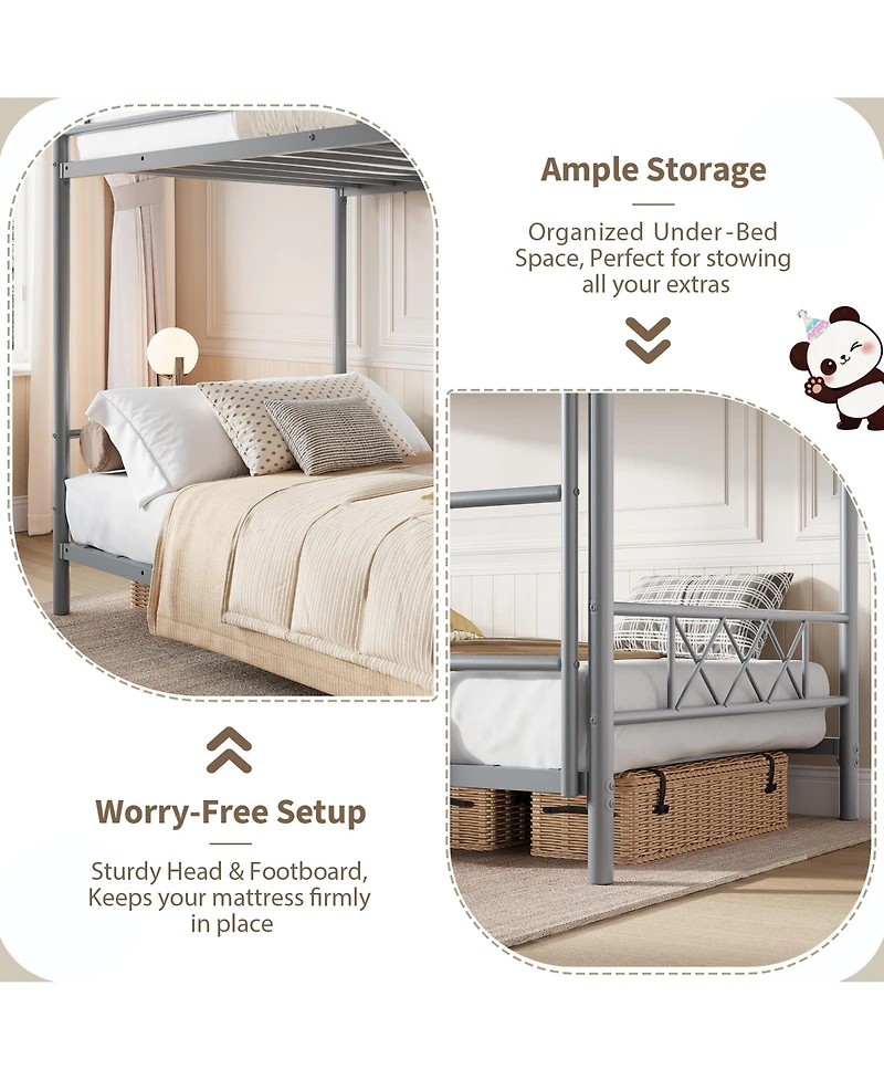 Heavy Duty Twin Over Bunk Bed for Adults and Teens - Metal Frame with Stairs, Full-Length Guardrail, Space-Saving, No Box Spring Needed