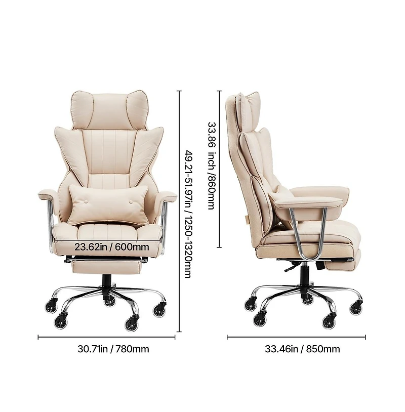 Sugift Ergonomic Executive Office Chair with Footrest, 400 lbs Capacity Pu Leather Reclining Desk Chair with Lumbar Pillow and Armrests