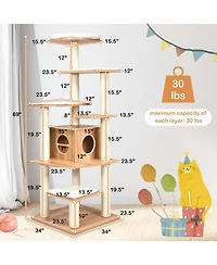 Cozito Cat Tree 7-Layer Wooden Tower with Sisal Posts and Condo