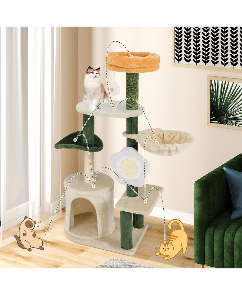 Cozito Cat Tree Flower Style Modern with Plush Top Perch