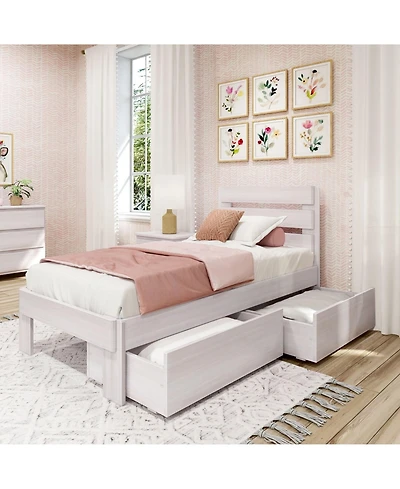 Max & Lily Solid Wood Farmhouse Twin Bed with Plank Headboard and Storage Drawers