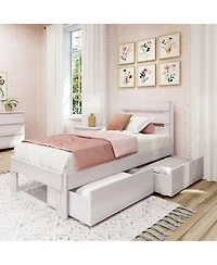 Max & Lily Solid Wood Farmhouse Twin Bed with Plank Headboard and Storage Drawers