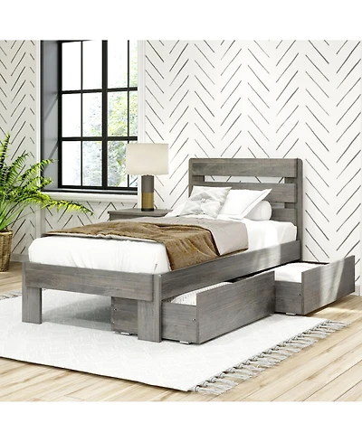 Max & Lily Solid Wood Farmhouse Twin Bed with Plank Headboard and Storage Drawers