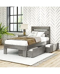 Max & Lily Solid Wood Farmhouse Twin Bed with Plank Headboard and Storage Drawers