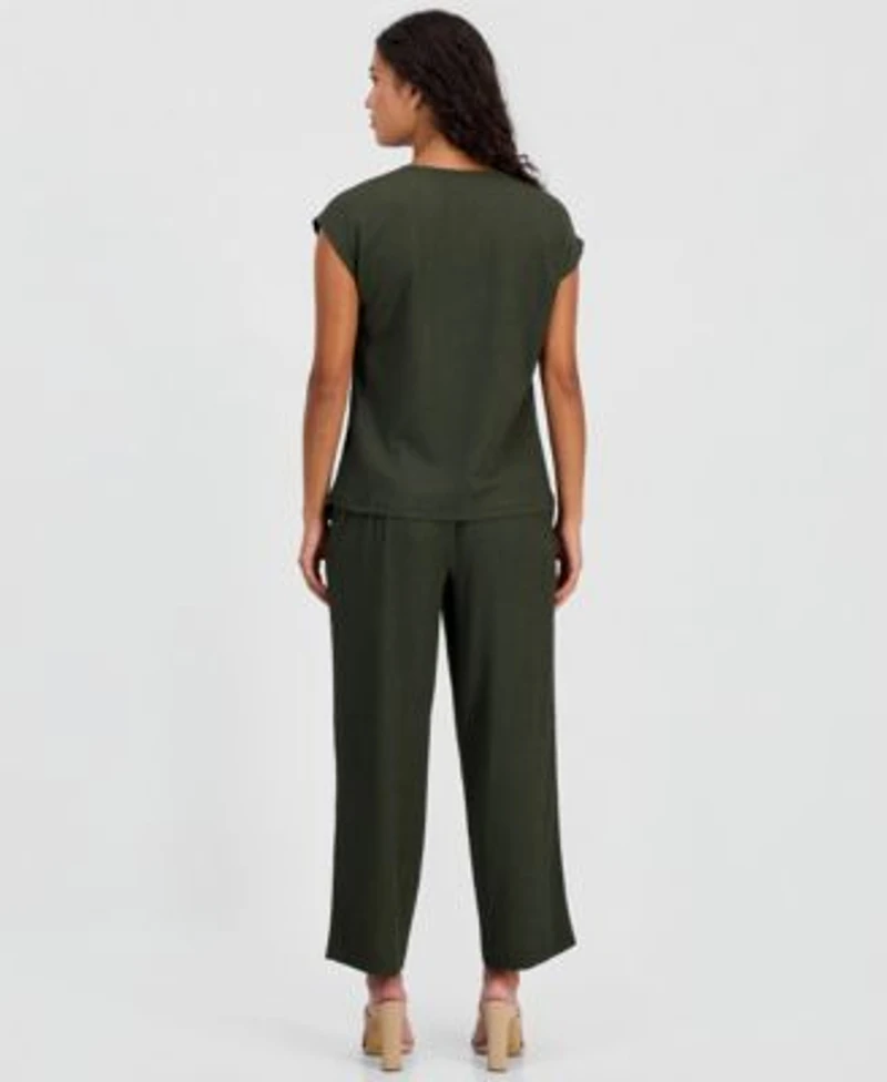 Anne Klein Essentials Petite Extended Shoulder Pebble Texture Top Pebble Texture Knit Pull On Pants