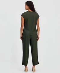 Anne Klein Essentials Petite Extended Shoulder Pebble Texture Top Pebble Texture Knit Pull On Pants