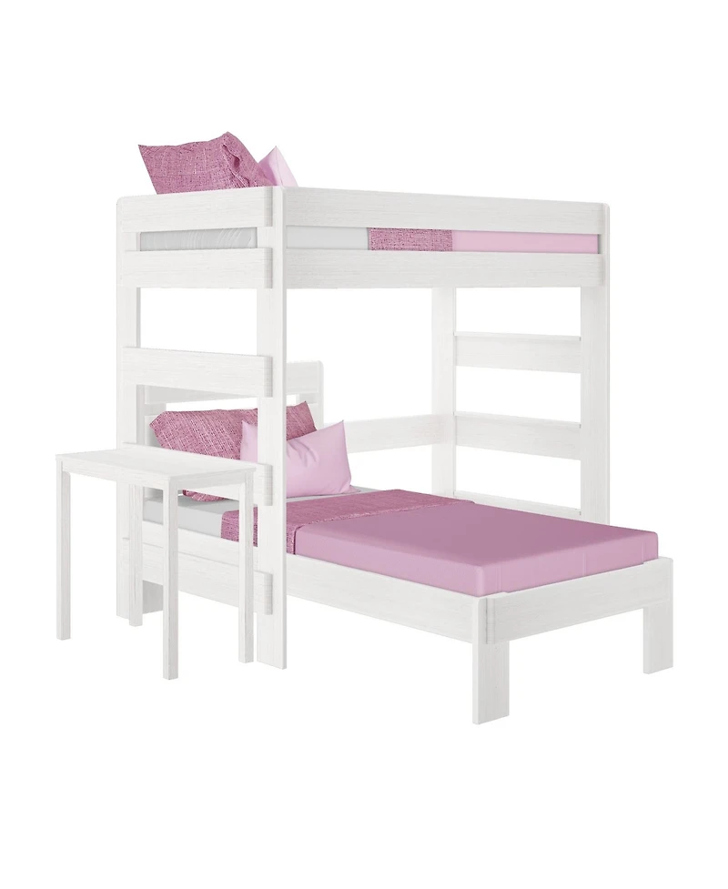 Max &bLily Farmhouse Twin over L-Shaped Bunk Bed with Desk