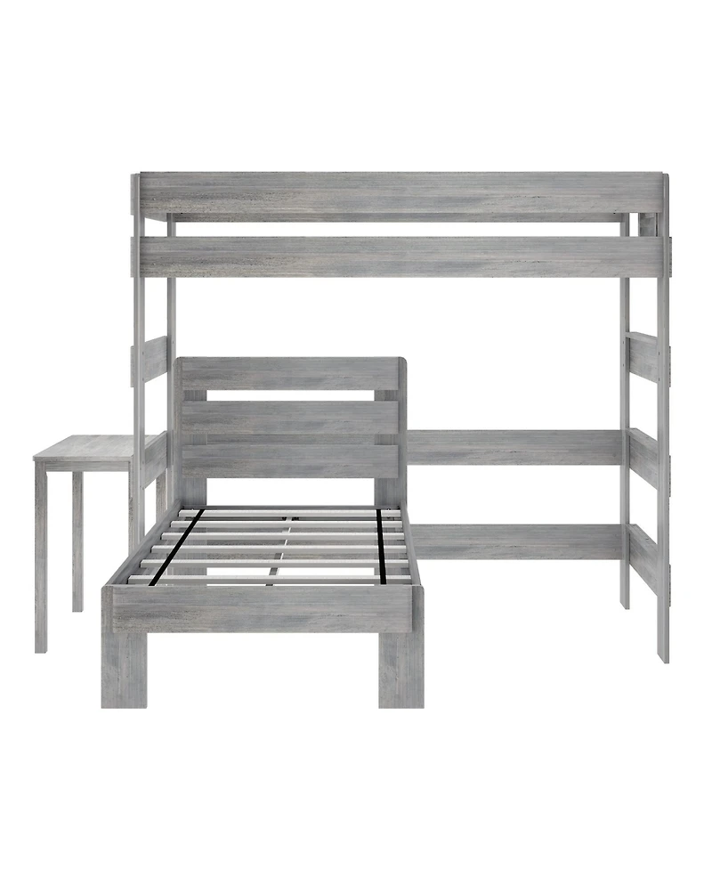 Max &bLily Farmhouse Twin over L-Shaped Bunk Bed with Desk
