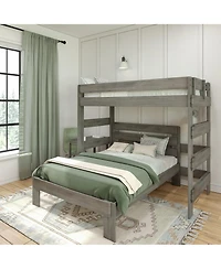 Max & Lily Farmhouse Twin over Full L-Shaped Bunk Bed with Desk, Driftwood