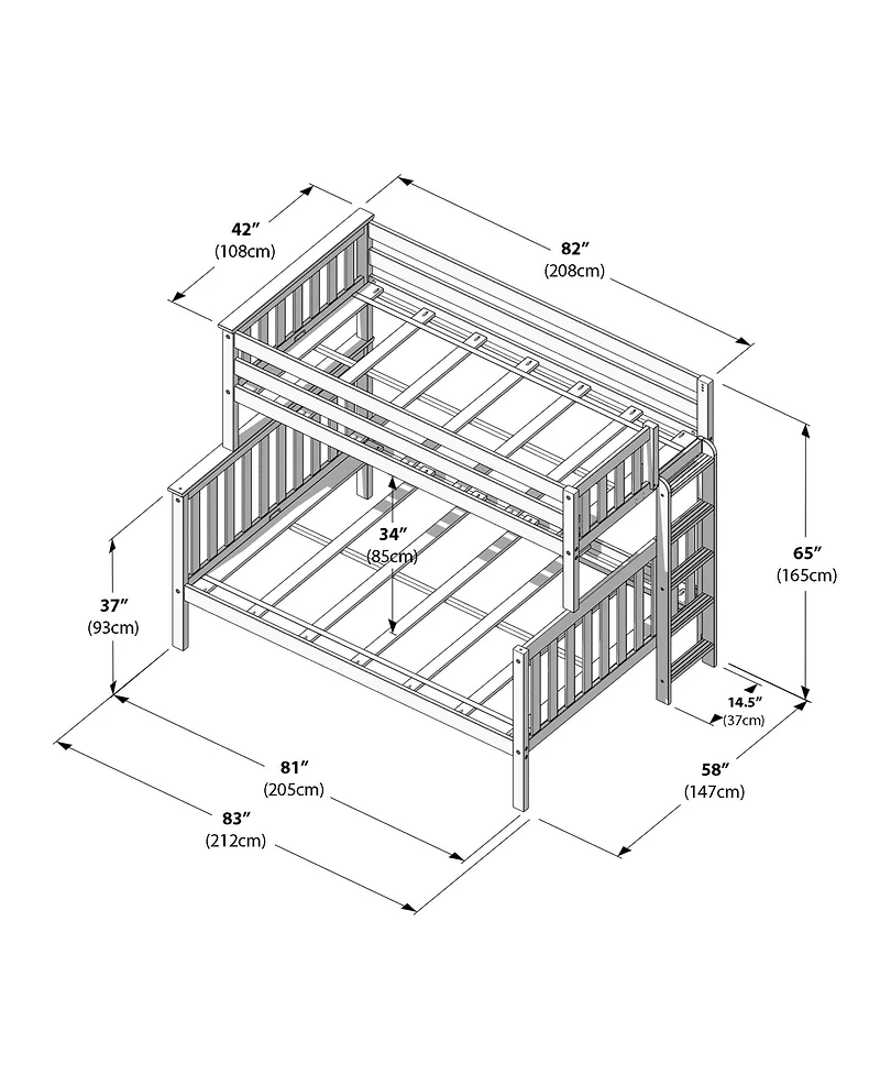 Max & Lily Solid Wood Bunk Bed, Twin over Full with Ladder on End for Kids