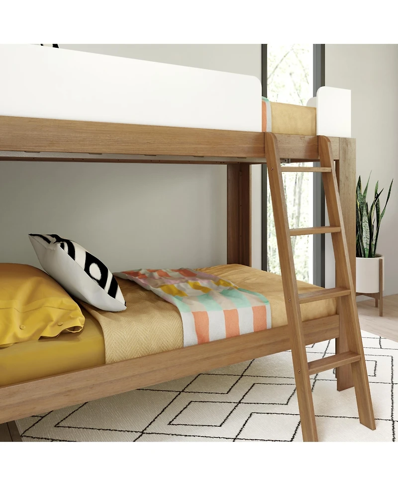 Max & Lily Bunk Bed, Mid-Century Modern Twin over Solid Wood Bed Frame for Kids