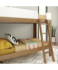 Max & Lily Bunk Bed, Mid-Century Modern Twin over Solid Wood Bed Frame for Kids