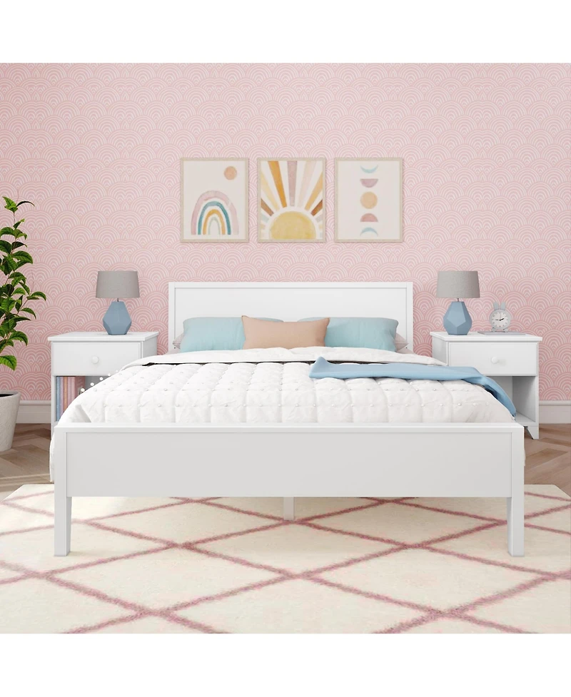 Max & Lily Queen Bed Frame, Solid Wood Classic Platform with Panel Headboard for Kids