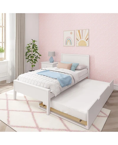 Max & Lily Twin Bed with Trundle, Classic Solid Wood Platform Panel Headboard