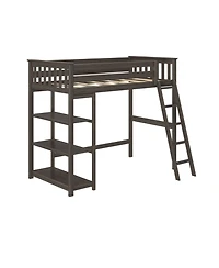 Max & Lily Solid Wood High Loft Bed,Twin Bed Frame For Kids With Bookcase and Ladder