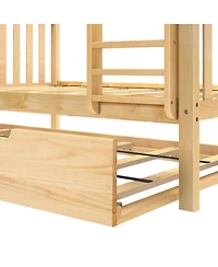 Max & Lily Solid Wood Bunk Bed, Twin over Full with Storage Trundle and Ladder for Kids