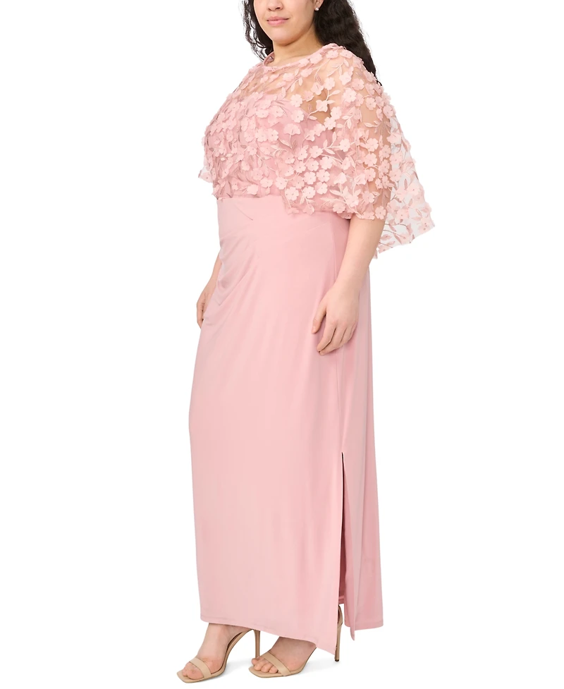 Msk Plus Polyester Blend 3D Flowers Crewneck Gown