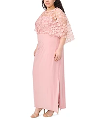 Msk Plus Polyester Blend 3D Flowers Crewneck Gown