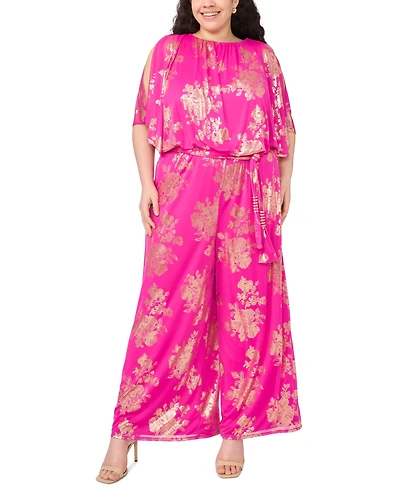 Msk Plus Polyester Rhinestone Crewneck Jumpsuit
