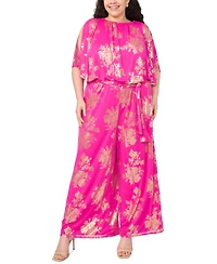 Msk Plus Polyester Rhinestone Crewneck Jumpsuit