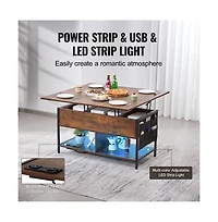 Sugift Lift Top Coffee Table with Usb Charging, Led Ambient Light, and Hidden Storage