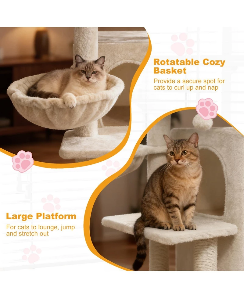 Cozito Cat Tower 33.5 in Cute with 2-Tier Condo and Top Perch