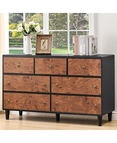 gaomon 7-Drawer Dresser for Bedroom, Wood Chest with Curved Profile and Vintage Circle Handles
