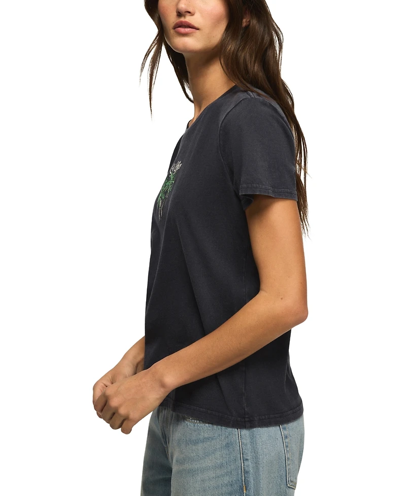Lucky Brand Women's Out Of Office Stitched Palm Motif Crewneck Cotton T-Shirt