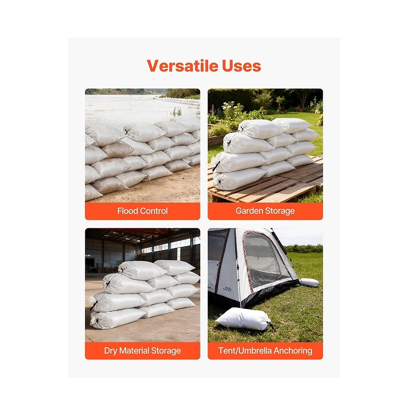 Sugift Empty Sandbags 100 Packs 16 x 26 in Heavy Duty Sand Bags Sacks with Ties 50lb Capacity