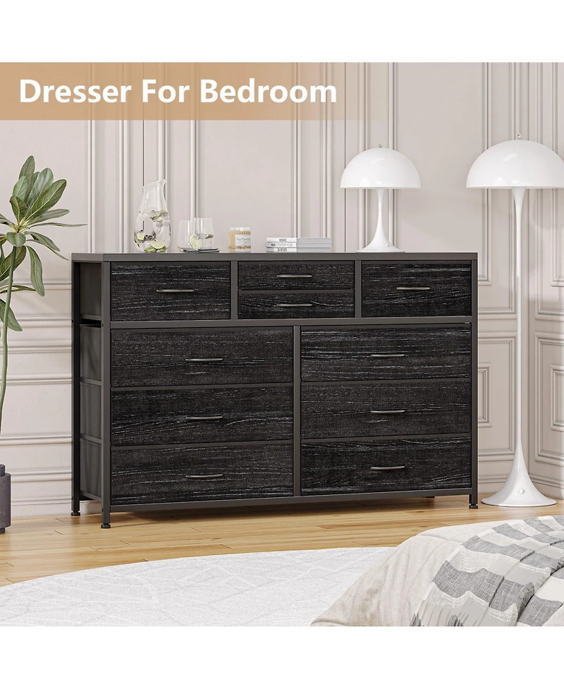gaomon Wide 10 Drawer Fabric Dresser Tv Stand, Steel Frame Storage Chest with Wood Top