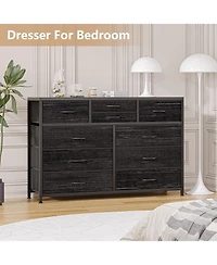 gaomon Wide 10 Drawer Fabric Dresser Tv Stand, Steel Frame Storage Chest with Wood Top